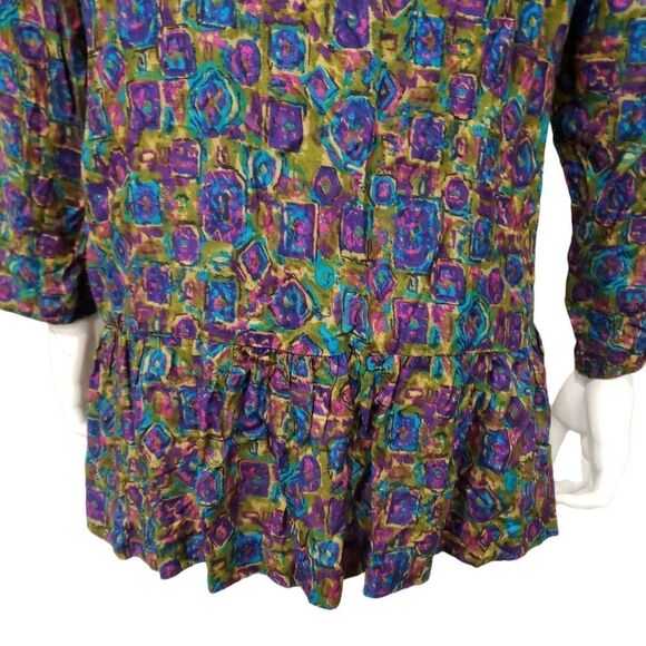 Vintage Betty & Shelia Abstract Warm Tone Peplum Hem Top 80's/90's - Picture 16 of 16